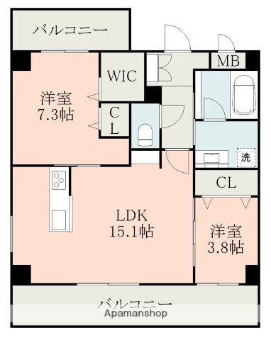 モアナ嘉島(2LDK/3階)の間取り写真