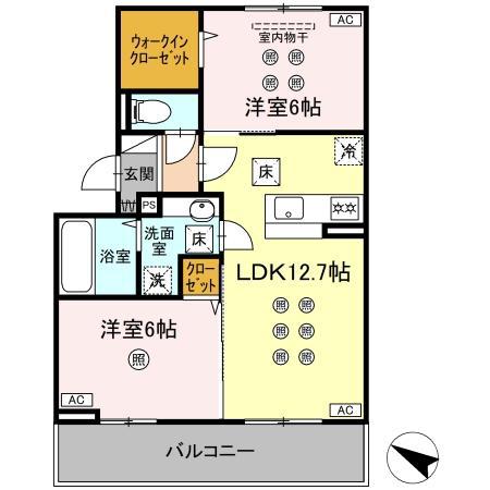 熊本市健軍線 健軍校前駅 徒歩5分 3階建 新築(2LDK/1階)の間取り写真
