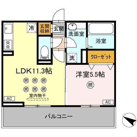 熊本市健軍線 健軍校前駅 徒歩5分 3階建 新築(1LDK/3階)の間取り写真