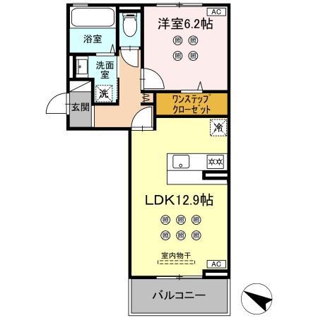 熊本市健軍線 健軍校前駅 徒歩5分 3階建 新築(1LDK/3階)の間取り写真