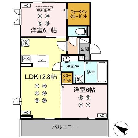 熊本市健軍線 健軍校前駅 徒歩5分 3階建 新築(2LDK/3階)の間取り写真