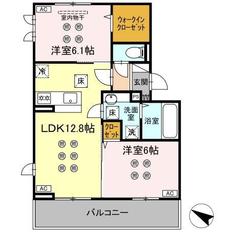熊本市健軍線 健軍校前駅 徒歩5分 3階建 新築(2LDK/1階)の間取り写真