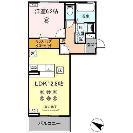 熊本市健軍線 健軍校前駅 徒歩5分 3階建 新築(1LDK/1階)の間取り写真