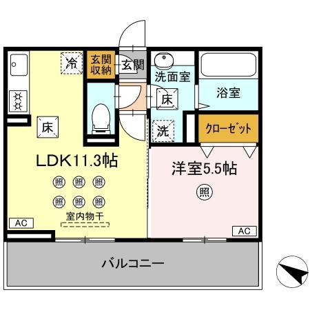 熊本市健軍線 健軍校前駅 徒歩5分 3階建 新築(1LDK/1階)の間取り写真