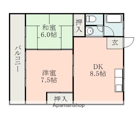 コーポ黒石Ⅱ(2DK/2階)の間取り写真