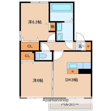 スプルース1(2DK/2階)の間取り写真