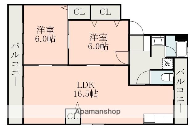 ラシュレ近見(2LDK/3階)の間取り写真