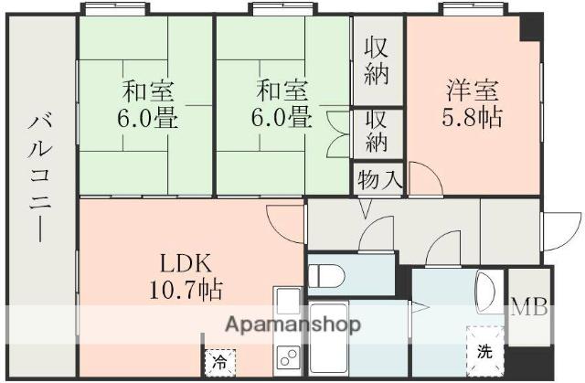第3甲斐田ハイツ(3LDK/8階)の間取り写真