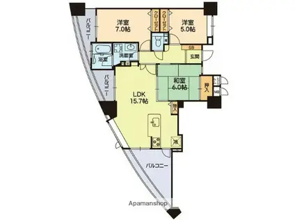 エイルマンション新屋敷レガリア(3LDK/6階)の間取り写真