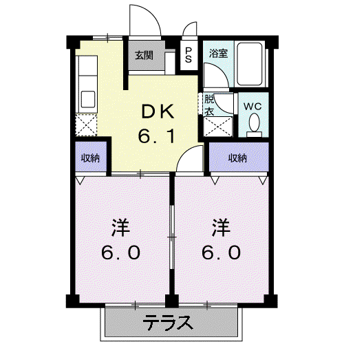 中西ハイツ(2DK/1階)の間取り写真