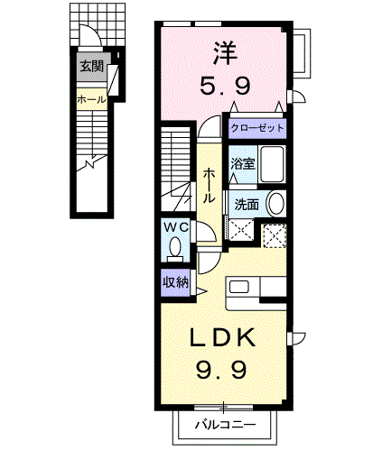 ニュー・フラワーB棟(1LDK/2階)の間取り写真