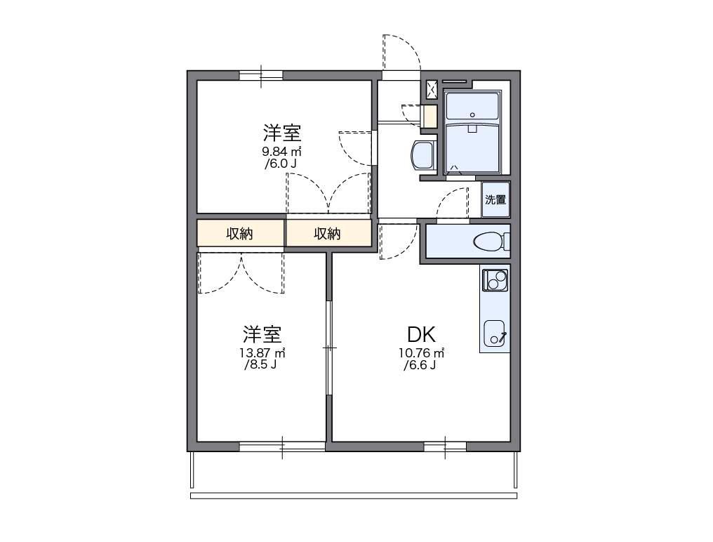 レオパレス鹿子木AREAⅠ(2DK/3階)の間取り写真