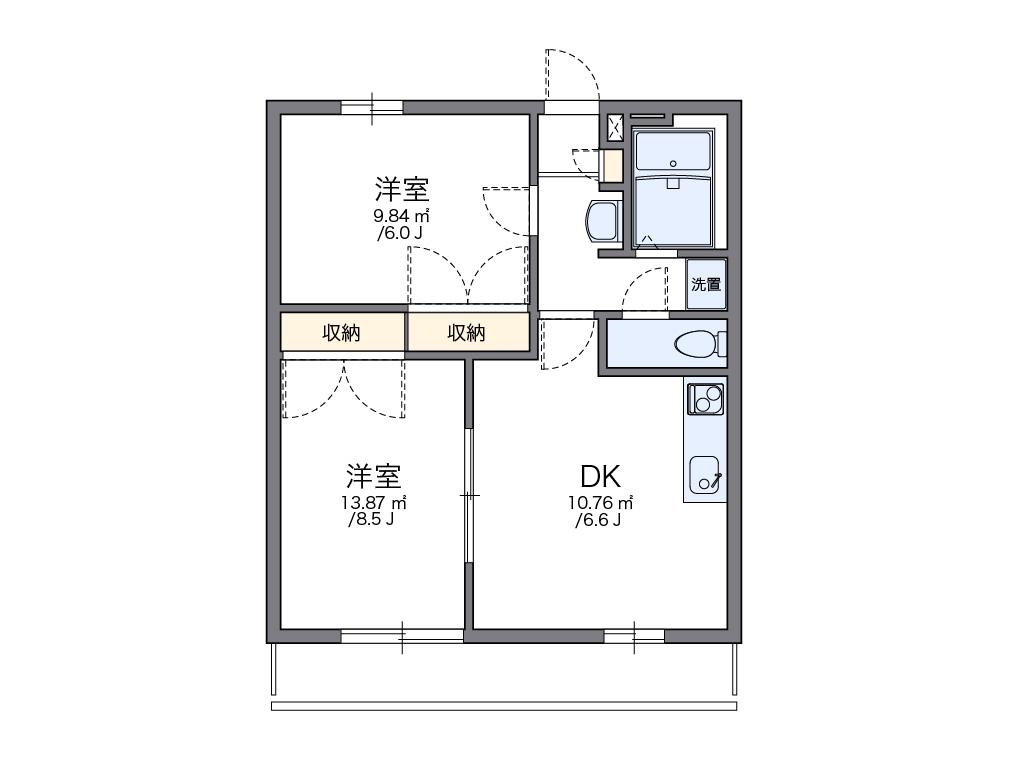 レオパレス鹿子木AREAⅠ(2DK/3階)の間取り写真