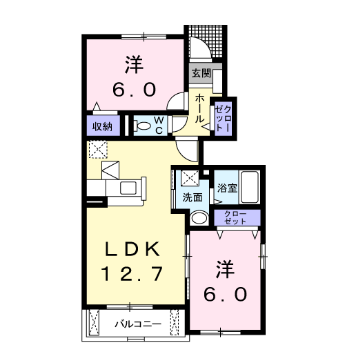 フィオーレ(2LDK/1階)の間取り写真