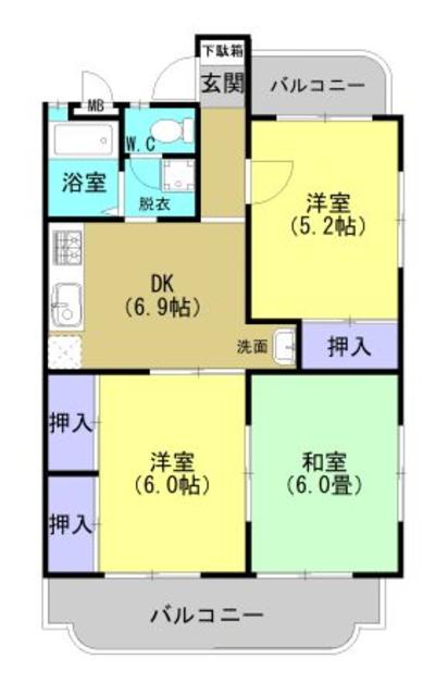 ツインハイムA(3DK/2階)の間取り写真