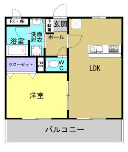 エバンジェル(1LDK/1階)の間取り写真