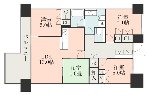 グランドオーク唐人町通(4LDK/10階)の間取り写真