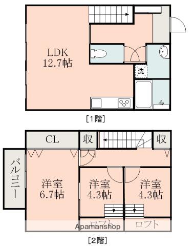 シンシア健軍(3LDK/1階)の間取り写真