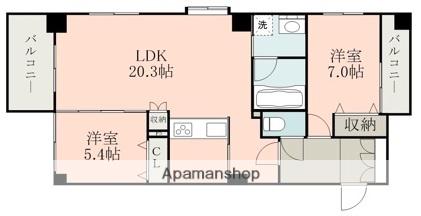 ヴィレラ辛島(2LDK/3階)の間取り写真