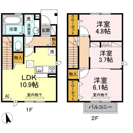 メゾネット花園(3LDK/1階)の間取り写真