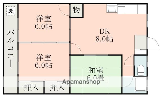 ベルハウス(3DK/2階)の間取り写真