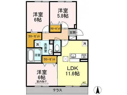 シオンKY Ⅱ号館(3LDK/1階)の間取り写真