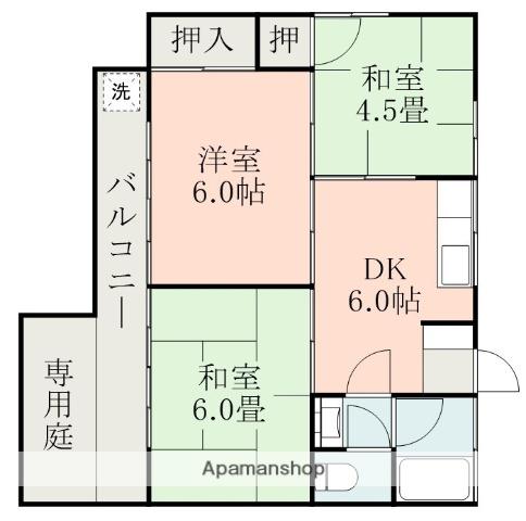 ブルノート弓削(3DK/1階)の間取り写真