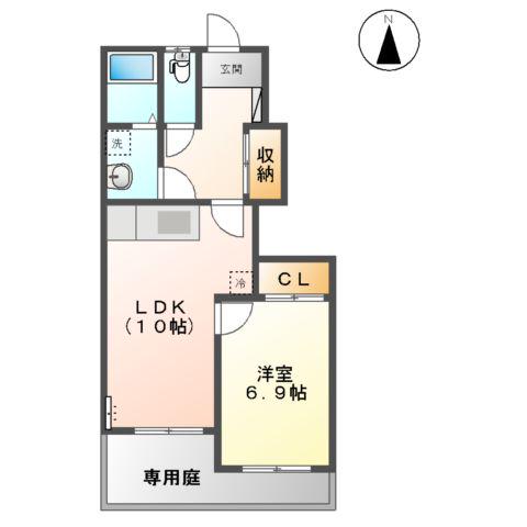 アクアB棟(1LDK/1階)の間取り写真
