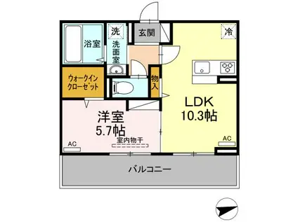 アンジューノ上代 A棟(1LDK/2階)の間取り写真