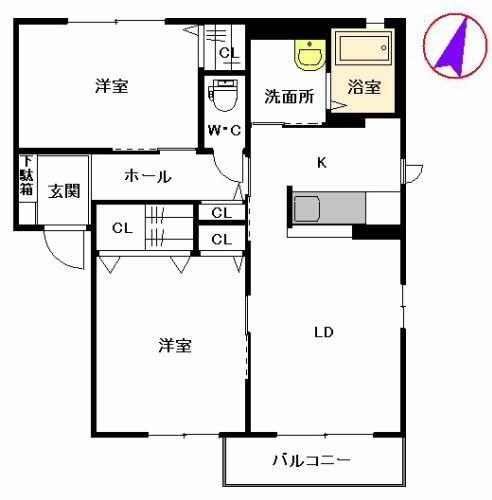 クオリアⅡ(2LDK/2階)の間取り写真