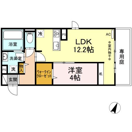 アルバルーチェ黒髪(1LDK/1階)の間取り写真