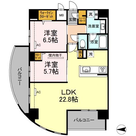 Dプレイス 九品寺(2LDK/8階)の間取り写真