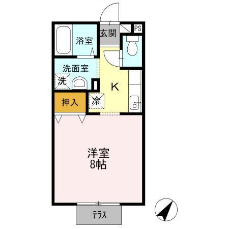 東光フラッツ(1K/1階)の間取り写真