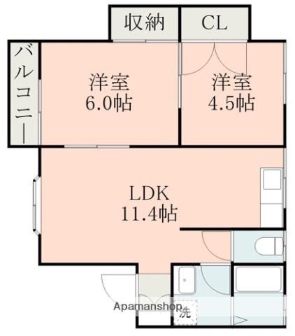 若葉ヶ丘ハイツ(2LDK/2階)の間取り写真