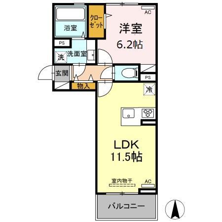 グランツェーレ 熊本(1LDK/2階)の間取り写真
