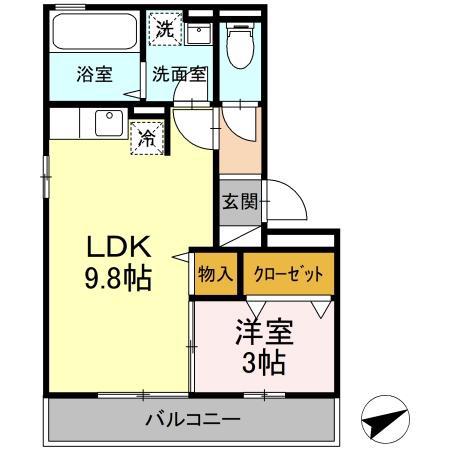 寺原サンハイツ Ⅱ(1LDK/1階)の間取り写真