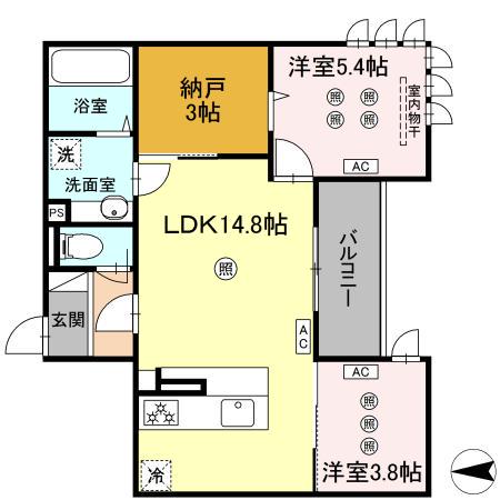 ラルゴ白山通(2LDK/2階)の間取り写真