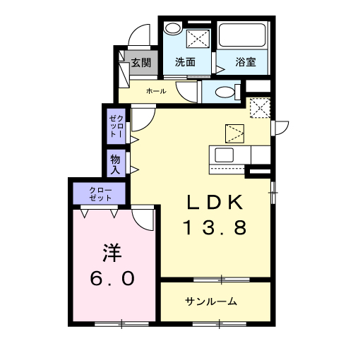 ベレ・ハーモニー(1LDK/1階)の間取り写真