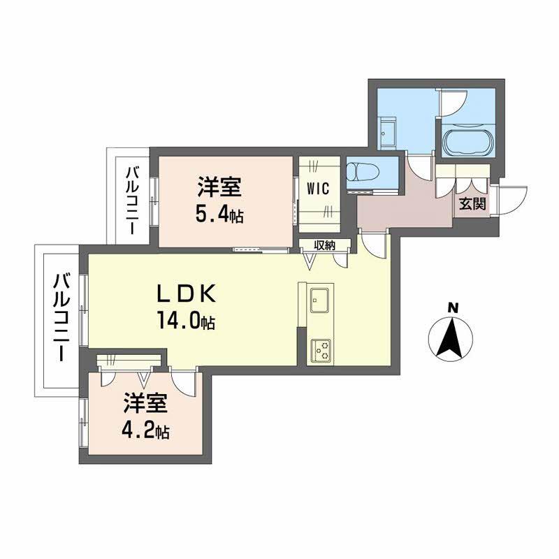 WITHPLUS上熊本駅前(2LDK/2階)の間取り写真