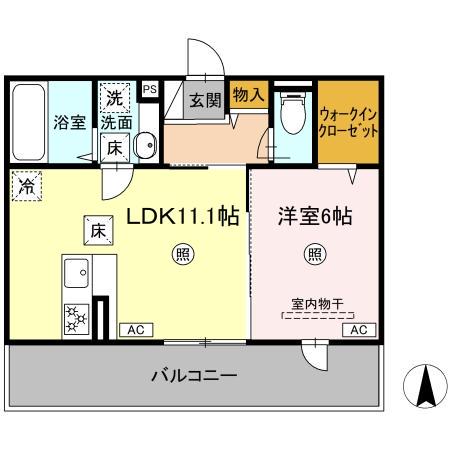 ハイムセラ出水(1LDK/1階)の間取り写真