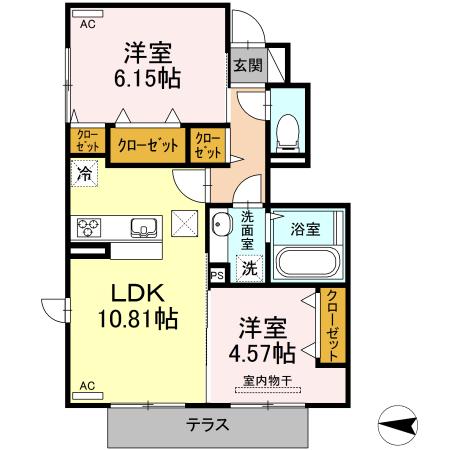 エスポワール大津(2LDK/1階)の間取り写真