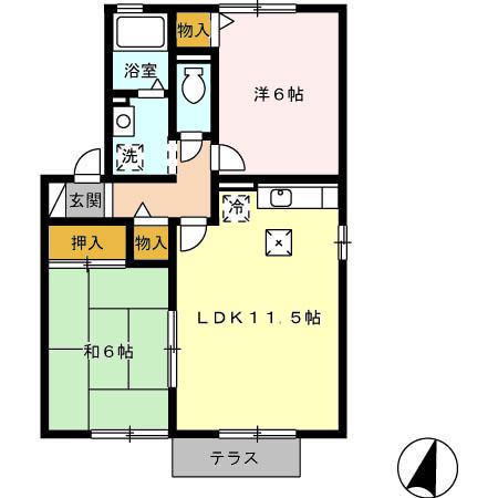 パークサイドヴィラB棟(2LDK/1階)の間取り写真