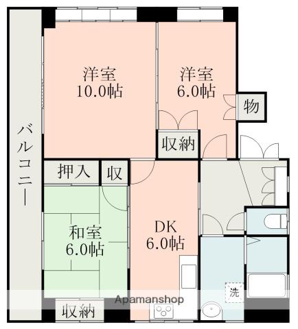 熊本県熊本市中央区 3階建 築38年(3DK)の間取り写真