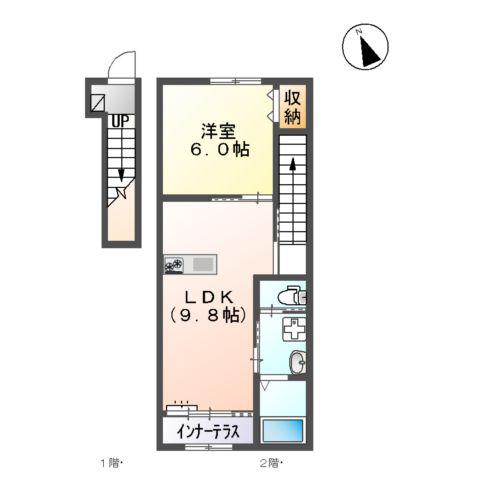 黒髪6丁目アパート(1LDK/2階)の間取り写真