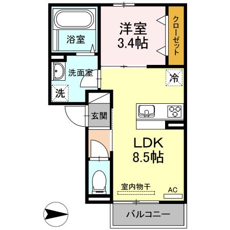 リヴィエール(1LDK/2階)の間取り写真