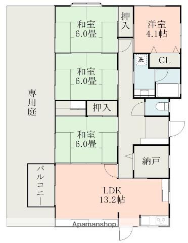 熊本県熊本市北区 2階建 築37年(4LDK)の間取り写真