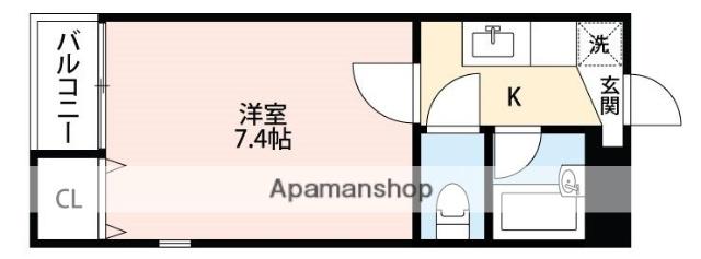 サングラッド黒髪(1K/1階)の間取り写真