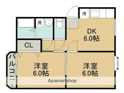 ペントハウス島崎(2DK/1階)の間取り写真