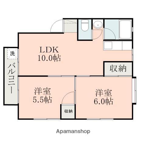 シャイン東原B棟(2LDK/2階)の間取り写真