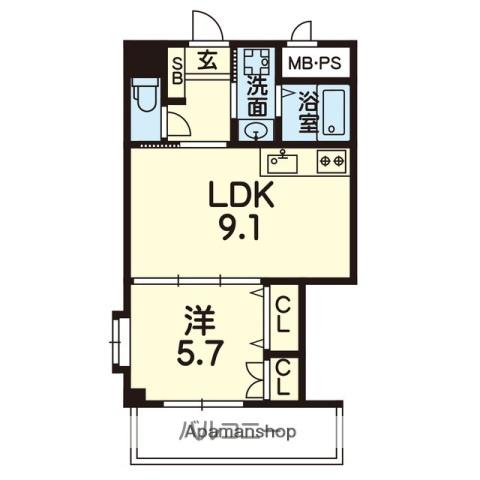 RJR水前寺(1LDK/8階)の間取り写真